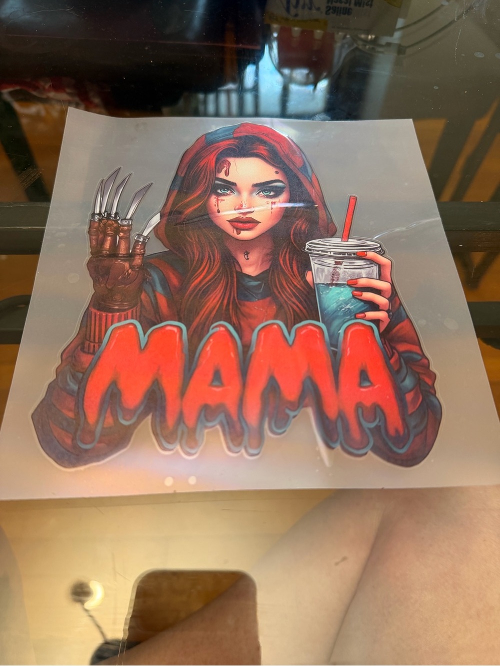 Mama Graphic iron-on decal - Red & Teal Horror Girl Design